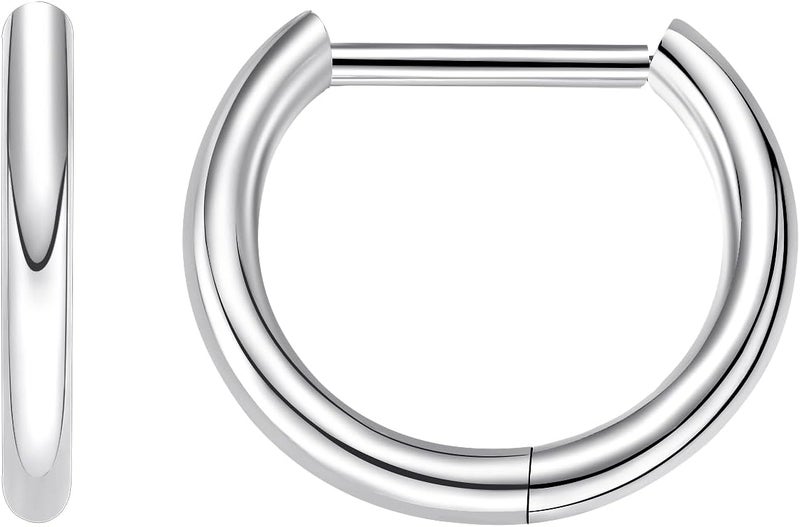 VOJO G23 Titanium Silver Hoop Earrings Small Huggie Earrings Hinged Lobe Cartilage 16G for Sensitive Ears - Image 1